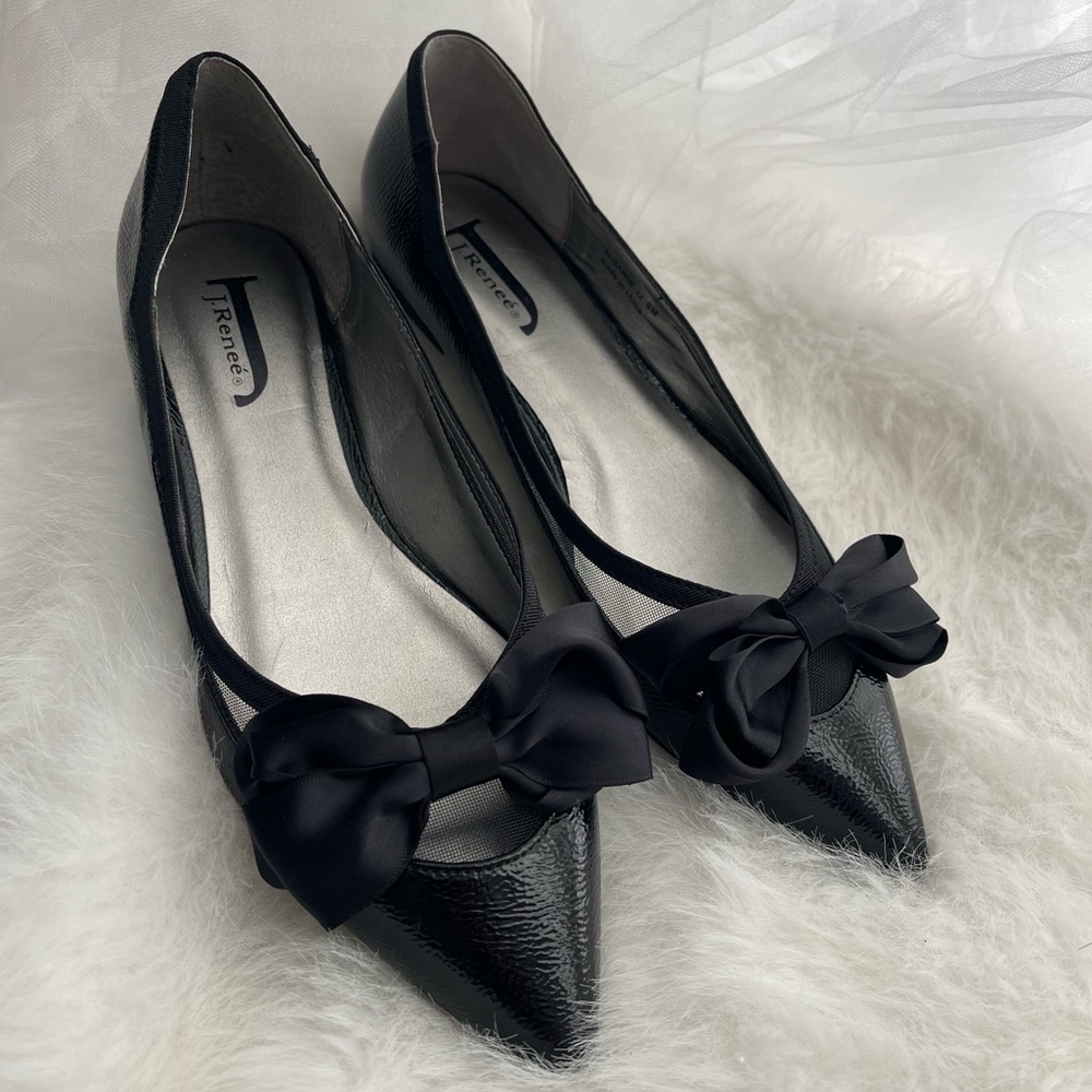 J. Renee Alisanne-JJ Patent Leather Satin Bows Slip On Flat